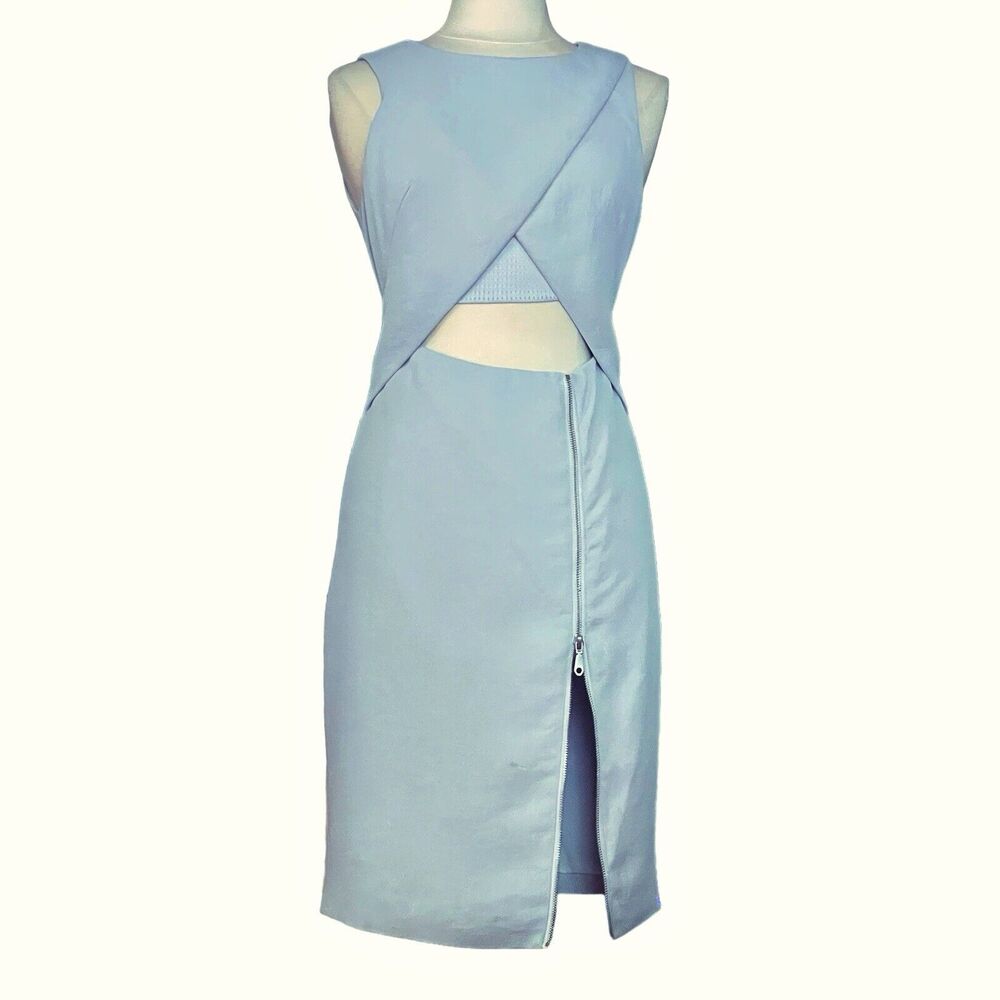 Rebecca Minkoff Cut Out Dress Sz 4 Sexy Zipper Detail Blue Lined Cocktail Party